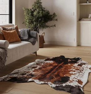 Faux Cowhide Rug – Earthy Browns (Oversized) | 6.2Ft X 8.2Ft | Triple-Layer Supp - Picture 1 of 8