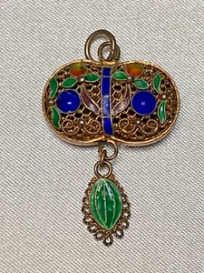 Adorable Antique Treasure Gold Vermeil Silver Filigree Chinese Cloisonne Pendant - Picture 1 of 10