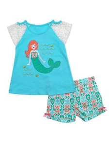 Nannette Infant & Toddler Girls Blue Mermaid Outfit Top & Heart Shorts Set - Picture 1 of 1