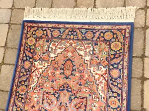 Vintage Karastan Blue Heriz 2.10'x5' USA 100% Woven Wool Rug #726 EUC - Picture 1 of 8