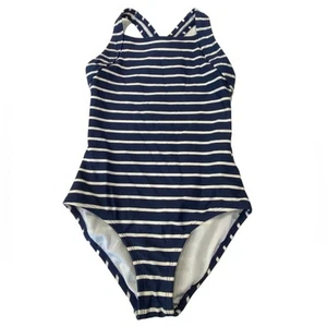 HANNA ANDERSSON Navy stripe one piece swimming suit girls Size 6/7 - Picture 1 of 7