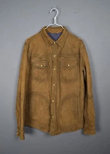 Sobrecamisa Chaqueta Massimo Dutti Cuero Real Gamuza XL Pequeña Marrón - Imagen 1 de 13