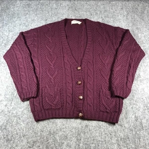 Cardigan vintage L.L.Bean maglione donna grande viola lana maglia cavo Aran anni 90 - Foto 1 di 8