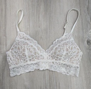 Aerie Real Happy BH ohne Bügel leicht gefüttert weiß Spitze Größe 34A - Bild 1 von 3