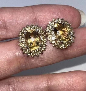 14k White Gold Citrine Cluster Earrings 12mm Post Back Signed BH - Picture 1 of 4
