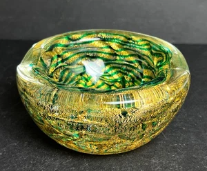 BAROVIER & TOSO Murano Glass 5” Cordonato d’Oro Green & Gold Zebrati Ashtray - Picture 1 of 9