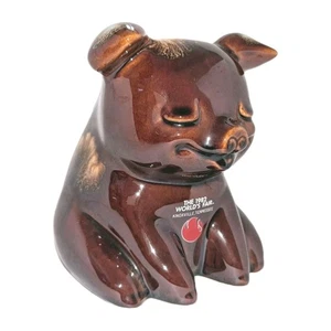 Vtg Piggy Bank Hull Pottery Brown Blue Drip Pig w/ Cork 1982 TN Worlds Fair MINT - Picture 1 of 18
