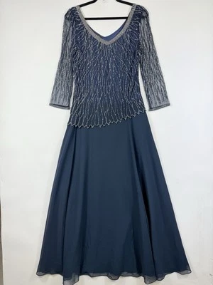 Vestido de noche J Kara para mujer 10 azul marino con cuentas pop largo de gasa Foto 1 de 4