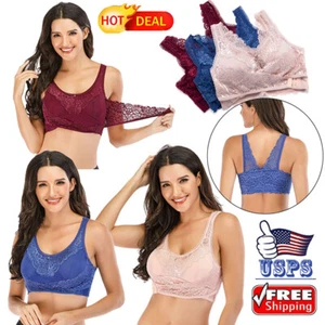 Women Lace Padded Bra Sport Crop Top Cotton Push Up Underwear Vest Bra - Picture 1 of 15