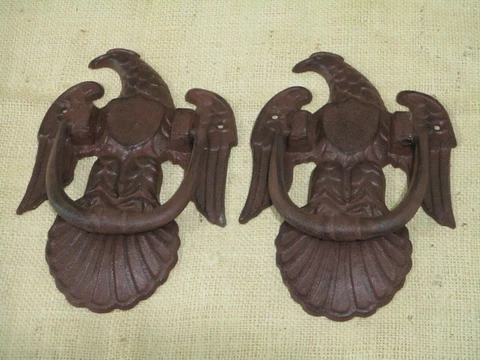 2 Large Cast Iron Door Knocker American Eagle Man Cave Vintage Style Rustic Cover