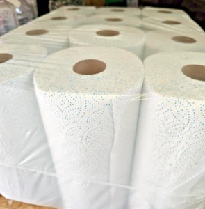 12 Kitchen Rolls 28cm Extra Long 100 Sheets Cleaning Tissue Paper, Blue dots - Picture 1 of 3