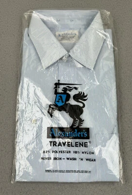 Camisa masculina vintage Alexander’s listrada azul grande manga curta botão Travelene - Imagem 1 de 4