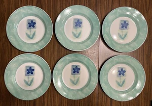 (6) PIER 1 PERIWINKLE SALAD DESSERT PLATES ENGLAND ANGLETERRE 8" GREEN BLUE - Picture 1 of 2