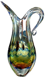 Murano Somerso Beak Glass Vase Pitcher Tutquoise Amber Clear Superb Rare Vintage - Picture 1 of 15