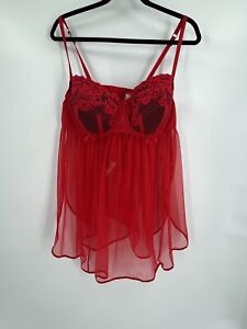 Cacique 22/24 Black Red Sheer Lace Sexy Lingerie Chemise Neglige Teddy Underwire