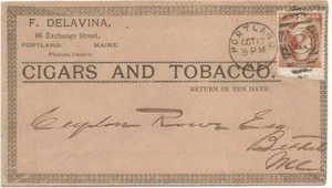 USA 1885 CIGAR ADVERTISING ENVELOPE SENT FROM PORTLAND TO BETHEL - Picture 1 of 2