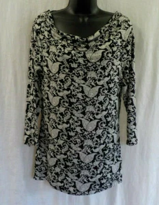 Larry Levine Blouse Size M NWT Black Floral Draped Neck 3/4 Sleeves Rayon Blend - Picture 1 of 12