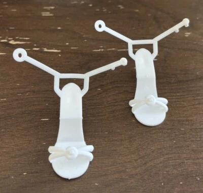 Vintage WHITE High Heel Ankle Strap SHOES ~ UNKNOWN Medium to Large Fashion Doll - Image 1 of 4