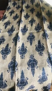 Pottery Barn Sharona Medallion Ikat Sheer Drapes Set 2 Flax Blue 96 Linen Rare - Picture 1 of 6