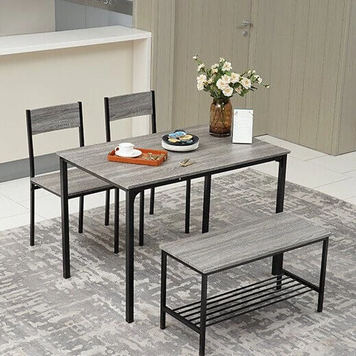 Dining Table and Chairs Set Wooden Steel Frame 2/4 Seat Modern Kitchen Set Grey - Image 1 of 1