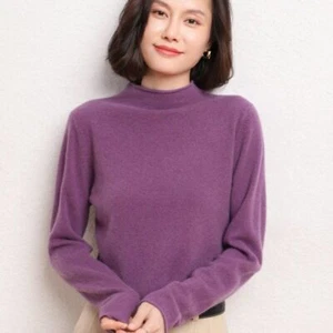 S-XXL 100% Wool Cashmere Sweater Mock Neck Pullover Korean Fashion Knit Top NEW - Picture 1 of 30