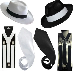 JUEGO DE CORBATAS SOMBRERO GÁNGSTER JUEGO DE HOMBRE FIELTRO TRILBY AL CAPONE AÑOS 1920 VESTIDO ELEGANTE - Imagen 1 de 17
