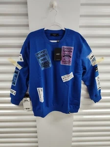 Avenue George V Paris Felpa Patch XL Uomo GV-2411 Blu Maniche Lunghe Nuova con etichette - Foto 1 di 8