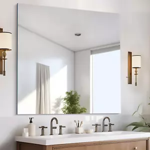 Frameless Mirror, 42X42 Inch Square Bathroom Mirrors for Wall, Upgraded Shatterp - Picture 1 of 8