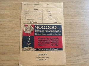 1931 Cohen's 1122 11 Ave Altoona Pa Kodak Envelope Film Holder Ephemera - Picture 1 of 3