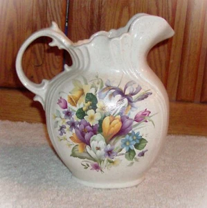 Handbemalte Blumenkunst KERAMIK KRUG VASE 9,5" hoch cremefarben - Bild 1 von 5