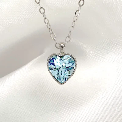 925 Sterling Silver Simulated Birthstone Heart Pendant Necklaces Birthday Gift - Image 1 of 4