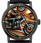 Montre Dart De Biker De Motocycle Swirls Metalliques En Titane Noir Easy