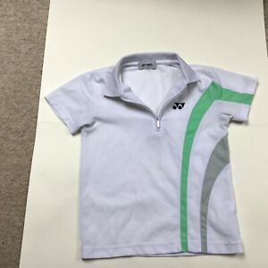 Junior Yonex Badminton Sports Short Sleeved Top White & Green M J135-J145 V-Neck