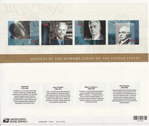 4422 2009 44c Supreme Court S/S of 4 Mint NH Brennan Brandeis Story Frankfurter - Picture 1 of 1