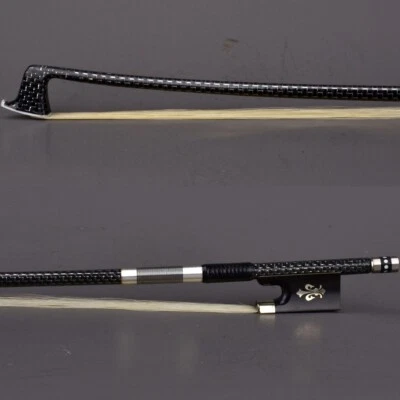 Master Carbon Fiber Silver Braided Violin Bow 1/2 Ebony Fleur-De-Lys Frog Light - Image 1 of 4