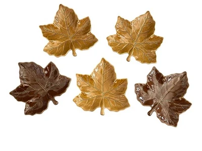 "Juego de 5 platos oro marrón otoño hoja de arce cosecha granero de cerámica 10"" Acción de Gracias" Foto 1 de 4