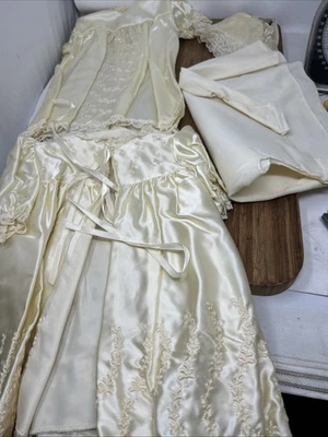 Vtg Madonna Haddad 4 Pc Cream Christening Set Slip Dress Coat Hat OS Infant Baby - Image 1 of 4