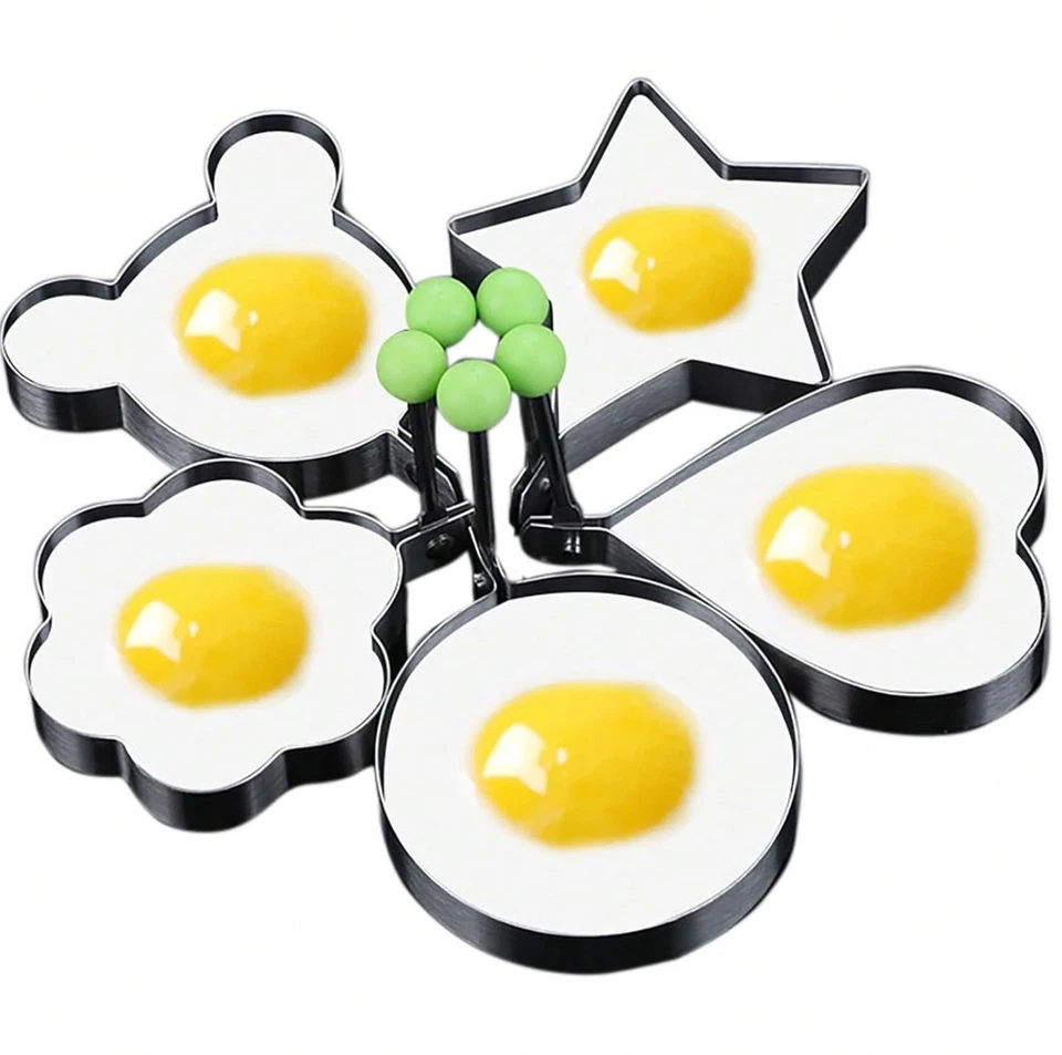 Conjunto de molde de anel de panqueca de ovo de aço inoxidável 5 peças antiaderente conjunto de 5 peças - Imagem 1 de 4