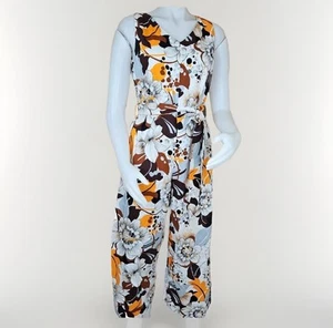GayMode Wide Leg Romper Polynesian Belted Floral Jumpsuit Pants Womens M Vintage - Picture 1 of 15