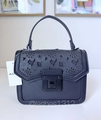 Сумка через плечо ALDO черная мини с цветочным принтом - Изображение 1 из 4