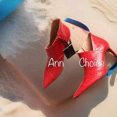 Botines ZARA para mujer con tacón estampado animal (rojo, EE. UU. 6,5, 7,5, 8/EUR 37, 38, 39) Foto 1 de 4