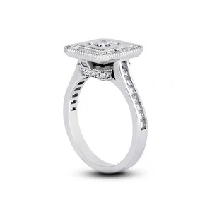 1.65 CT F-SI1 Princess Cut Natural Certified Diamonds 950 Plat. Halo Accent Ring - Picture 1 of 3