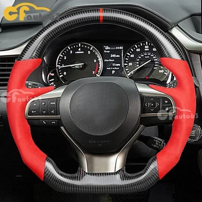 Volante de fibra de carbono rojo Alcántara para 15+ LEXUS ES300 ES350 GS RX LX Foto 1 de 4