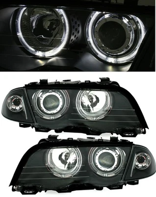 EAGLE EYES Angel Eyes Scheinwerfer Set in Schwarz für 3er BMW E46 Limo Tour LED - Bild 1 von 4
