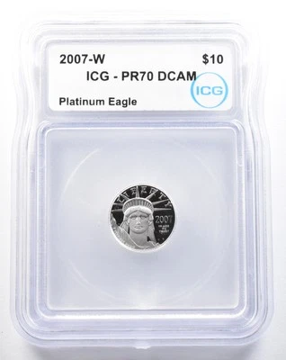 2007-W $10 American Platinum Eagle 1/10 Oz Platinum PR70 DCAM ICG *0298 - Image 1 of 3