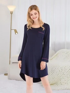 Round Neck Night Dress with Pocket - Picture 1 of 10