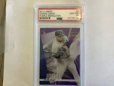 2017 TOPPS FINEST PURPLE REFRACTOR #2 AARON JUDGE ROOKIE RC #115/250 PSA 10 - Image 1 of 4