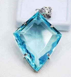 94.4 Ct Natural Blue Topaz Pendant 925 Solid Silver Fancy Gemstone Certified M05 - Bild 1 von 5