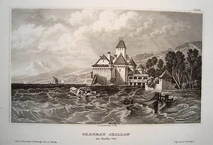 Schloß Chillon Genfer See Schweiz seltener echter alter Stahlstich 1838 Nr2 - Picture 1 of 1