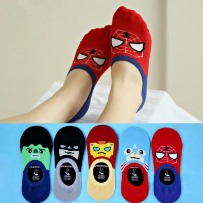 5/10 Pairs Womens Girl Cartoon Hero Low Cut Loafer Boat Liner Cotton Socks  - Image 1 of 4
